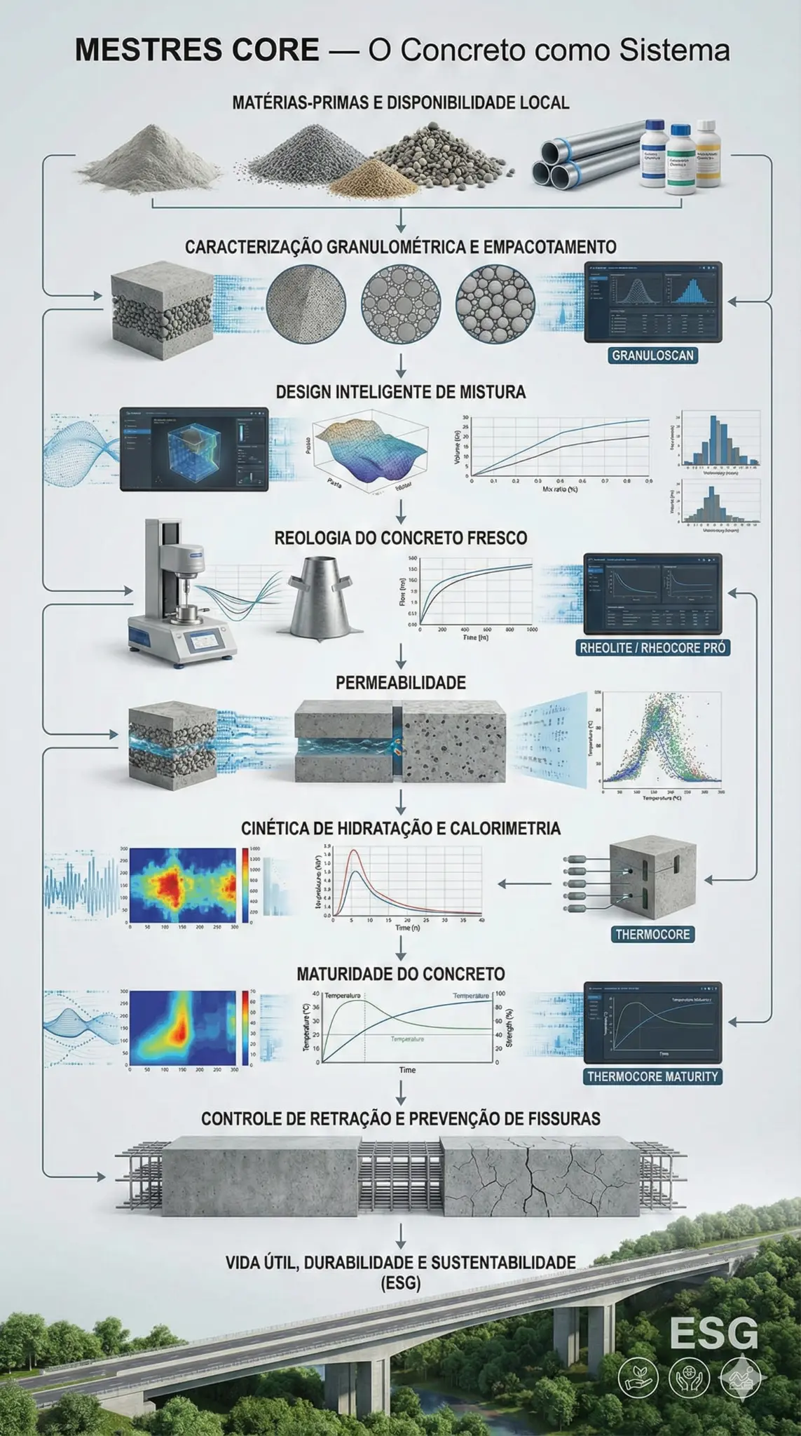MESTRES CORE — O Concreto como Sistema - Fluxograma vertical detalhado
